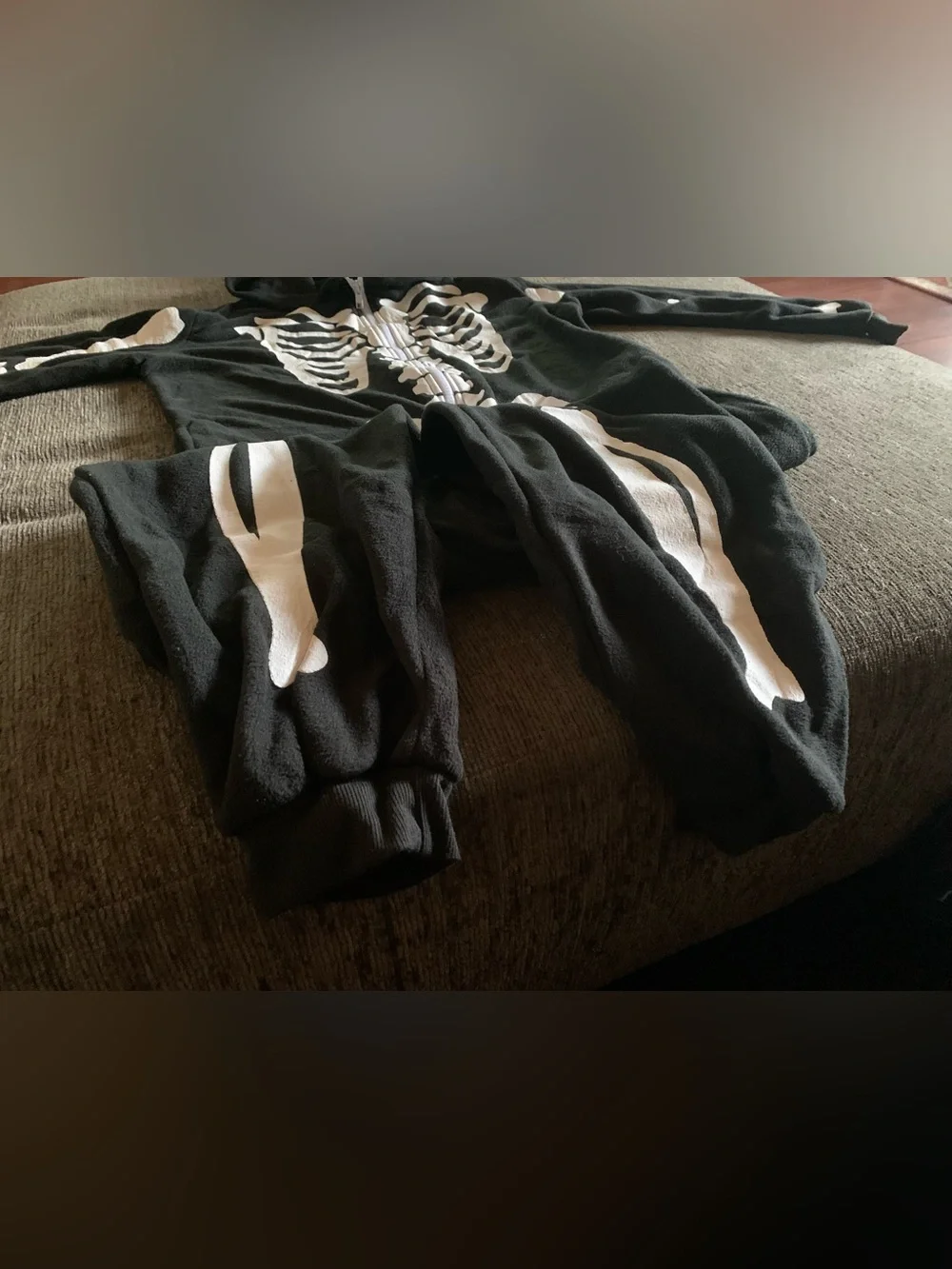 Kids Black Skeleton Onesie with White Bone Print